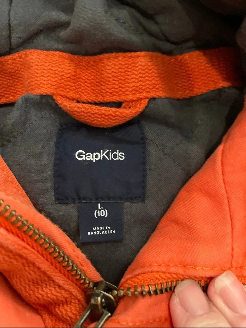 Gap kids, hooded utility jacket, orange size large/10